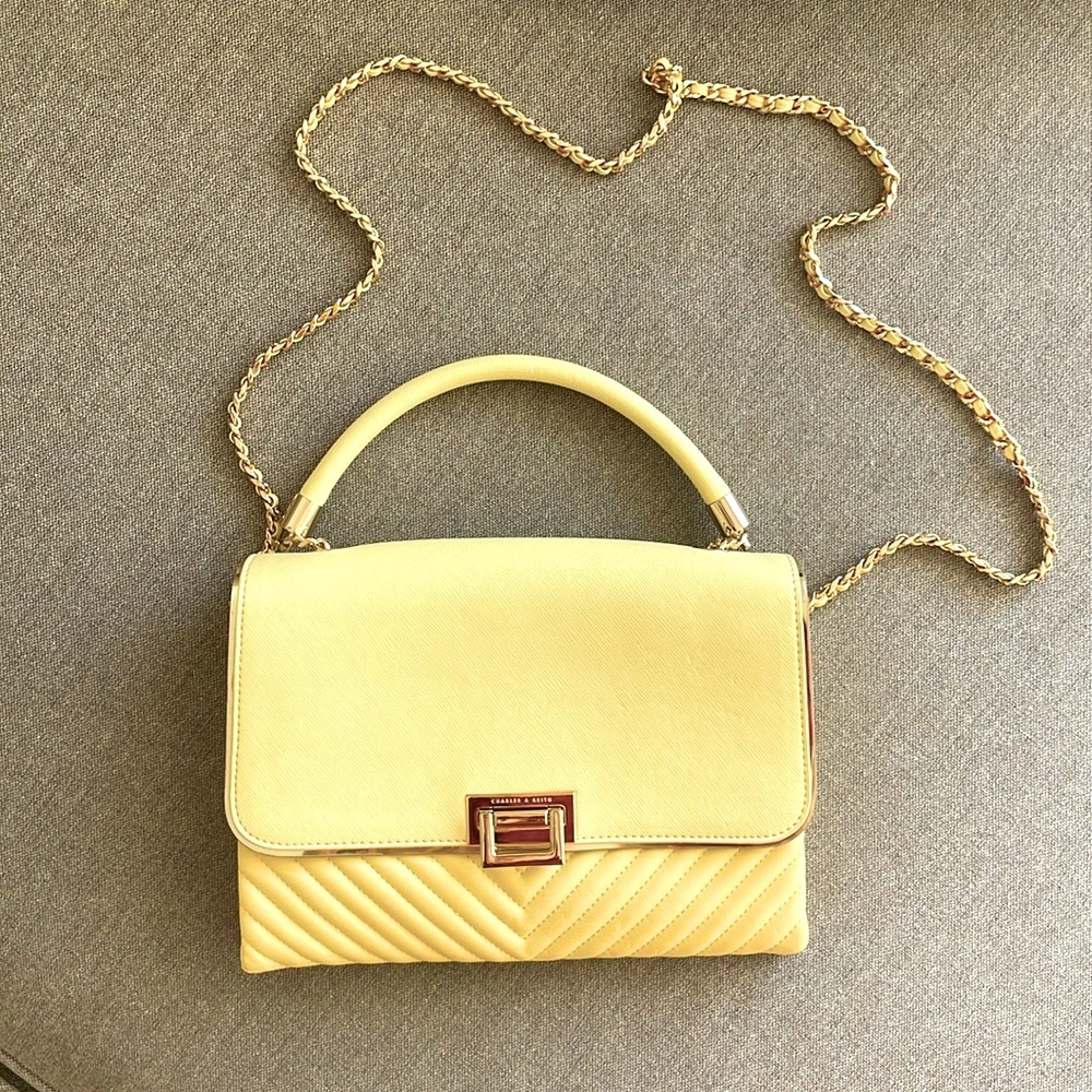 Charles & Keith Yellow Quilted Top Handle Crossbody Shoulder Bag Clutch